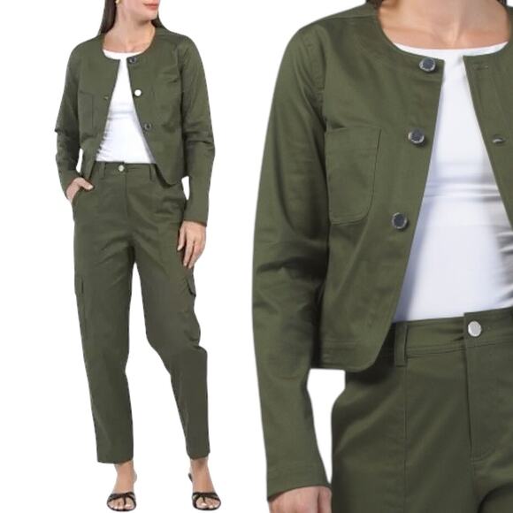 New $275 DEREK LAM 10 CROSBY Tinna Utility Jacket Cropped Twill Army Green Biker - Picture 1 of 13